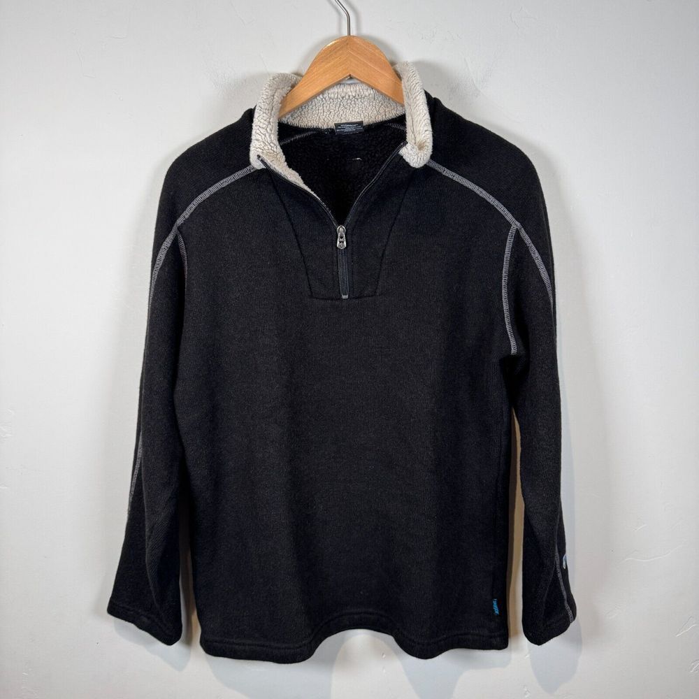 KÜHL Europa Alfpaca 1/4 Zip Pullover Fleece Size Medium Black Shearling Collar‎